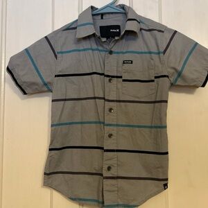 Hurley Kids Gray and Teal Striped Button-Down Shirt